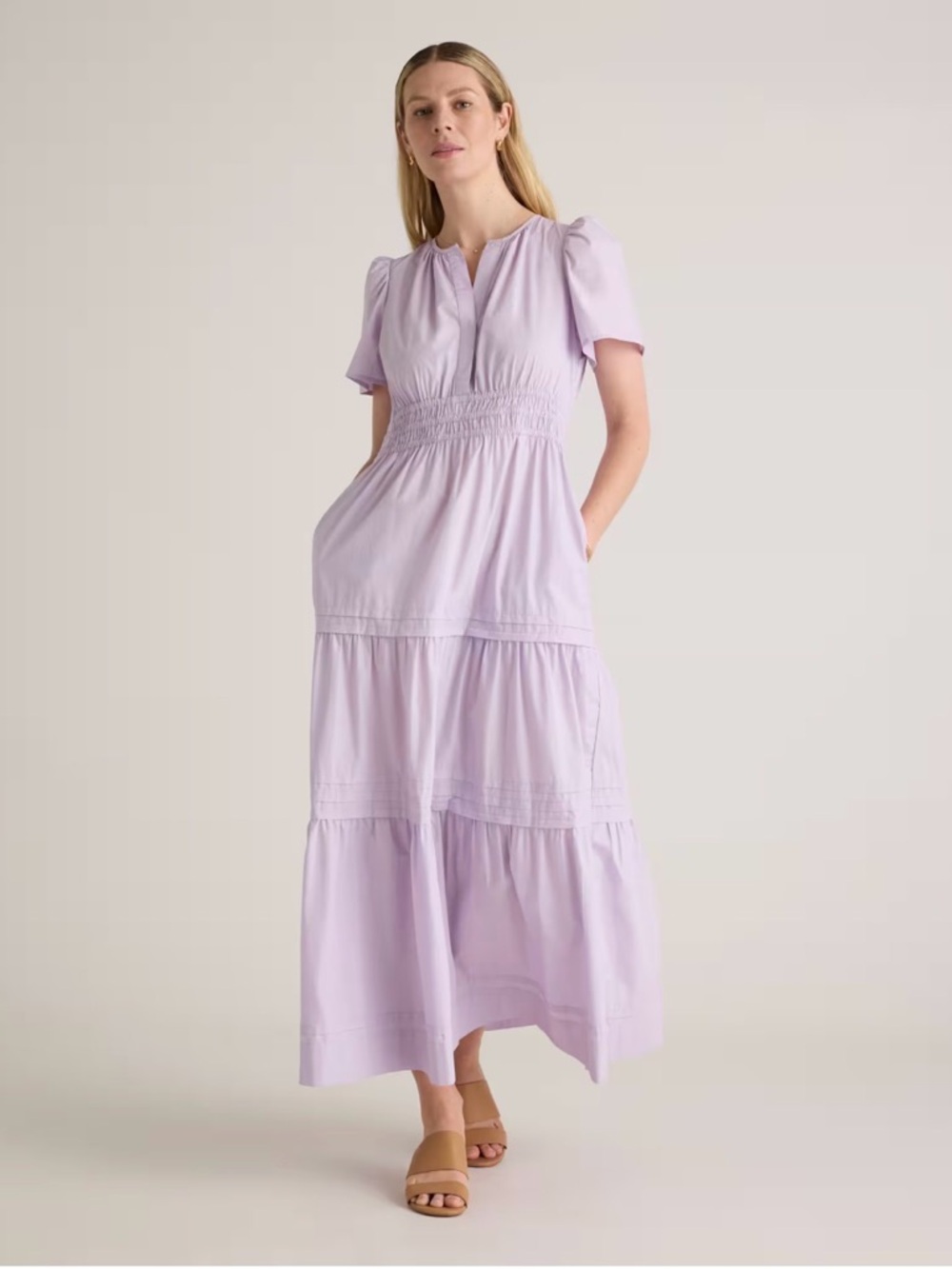 100% Organic Cotton Poplin Tiered Maxi Dress NEW